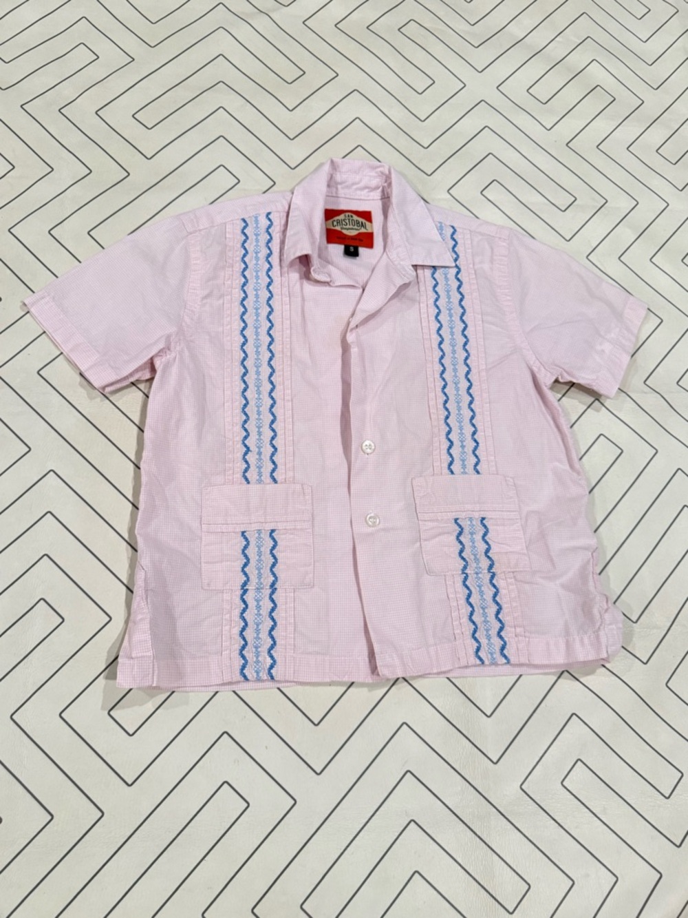 San Cristobal Pink and Blue Guayabera Shirt